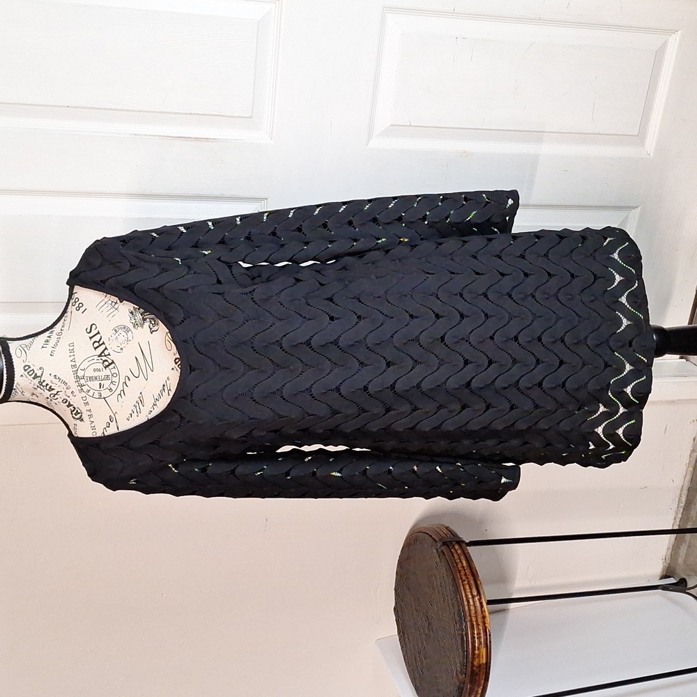 Free People Wild Thing Black Crochet Chevron Knit Long Sleeve Mini Dress Size L